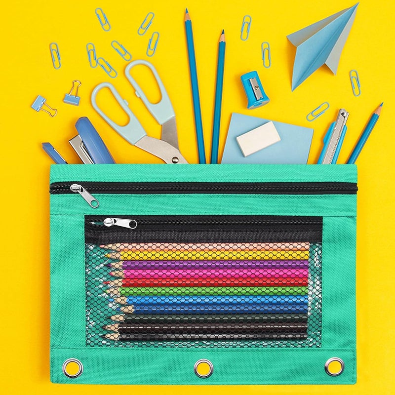Cinvo Pencil Pouch for 3 Ring Binders Zippered Pencil Case Canvas Pencil Bag with 2 Compartments (Set of 2, Pastel Green) - Image 4